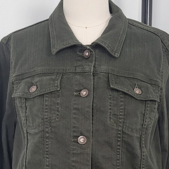 Vintage Y2K L.L.Bean Olive Green Denim Utility Jacket Women’s Size Medium - Picture 3 of 13